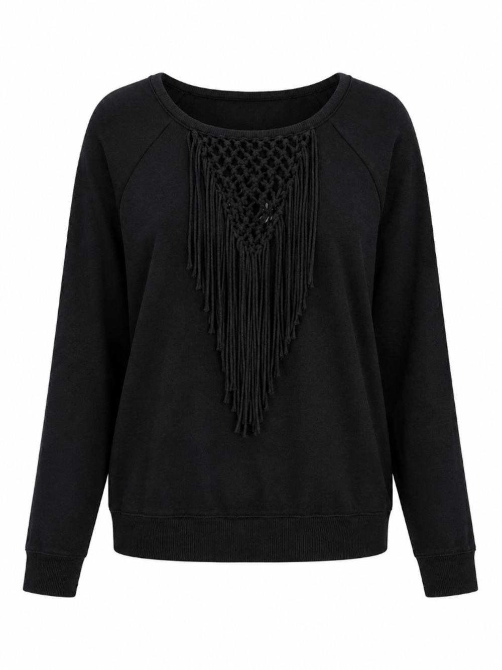 American Eagle Black Fringe Crochet Sweater Boho Top M